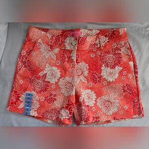 Isaac Mizrahi Floral Shorts Sz 10 High Rise Stretch NWT Orange Red White